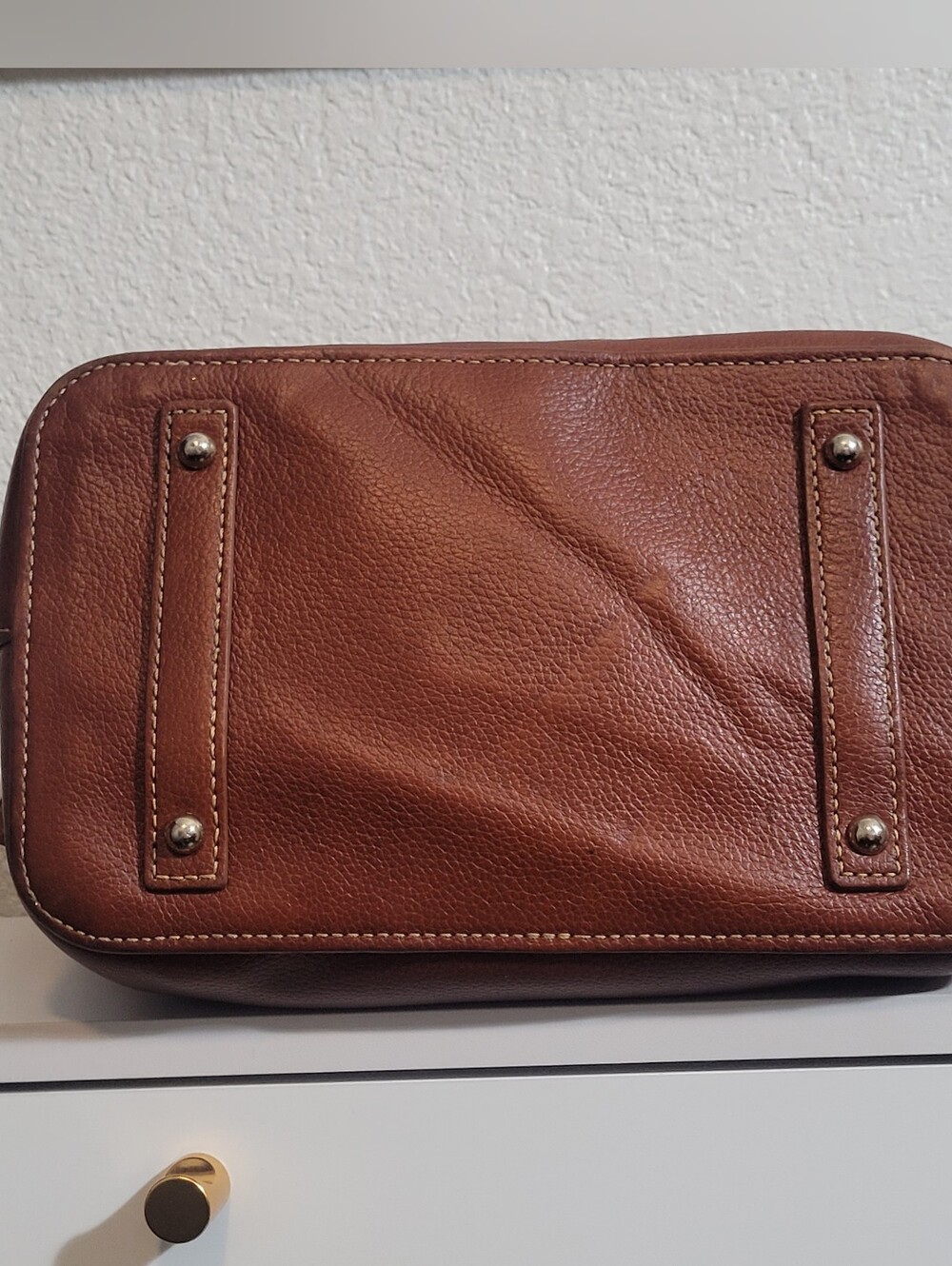 Dooney & Bourke Chestnut Brown Leather Shoulder Bag with Polished Hardware - Picture 6 of 15